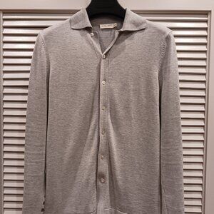 Suitsupply Gray Polo Cardigan, Men's XS Extra Small, Cotton Silk